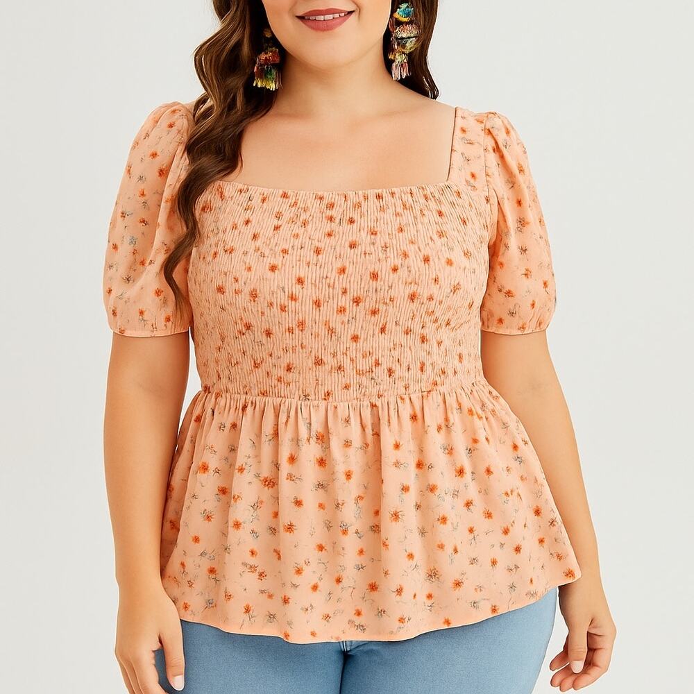 BloomChic plus size 18 - 20 2X Pink Floral Puff Sleeve Blouse Top NWT